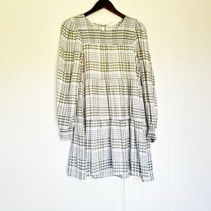 BY THE RIVER Plaid Cream Green Long Sleeve Dress Small